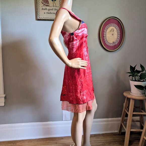 Vintage Launch by Susan Young Halston Print Mini Dress Silk Bow Pink Coquette L - Picture 11 of 16